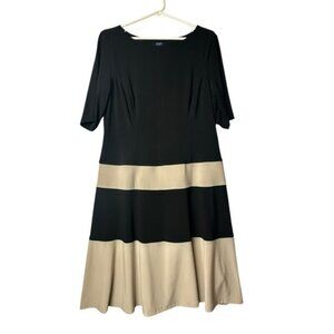 Chaps Midi Color Block Dress Black and Tan‎ Women's size- XL